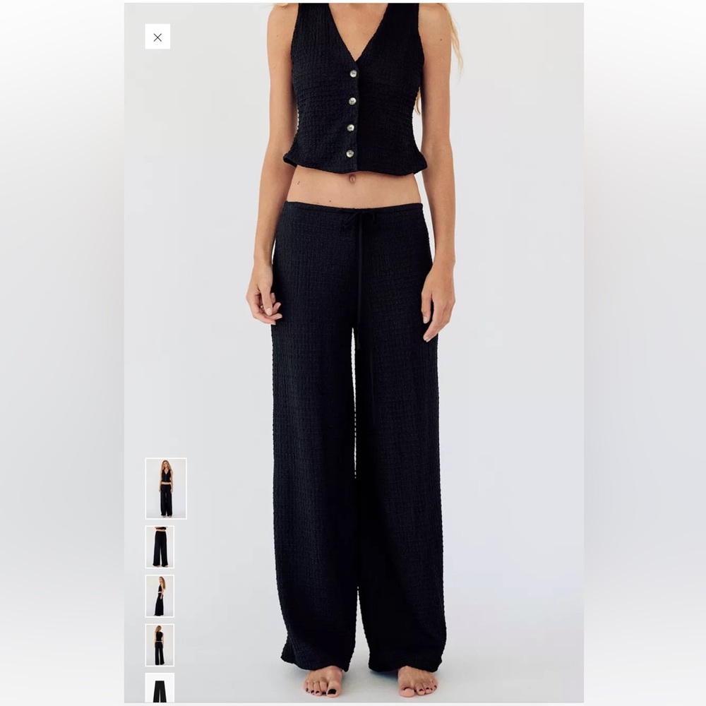 Zara Black Textured Straight Leg Pants Small NWT